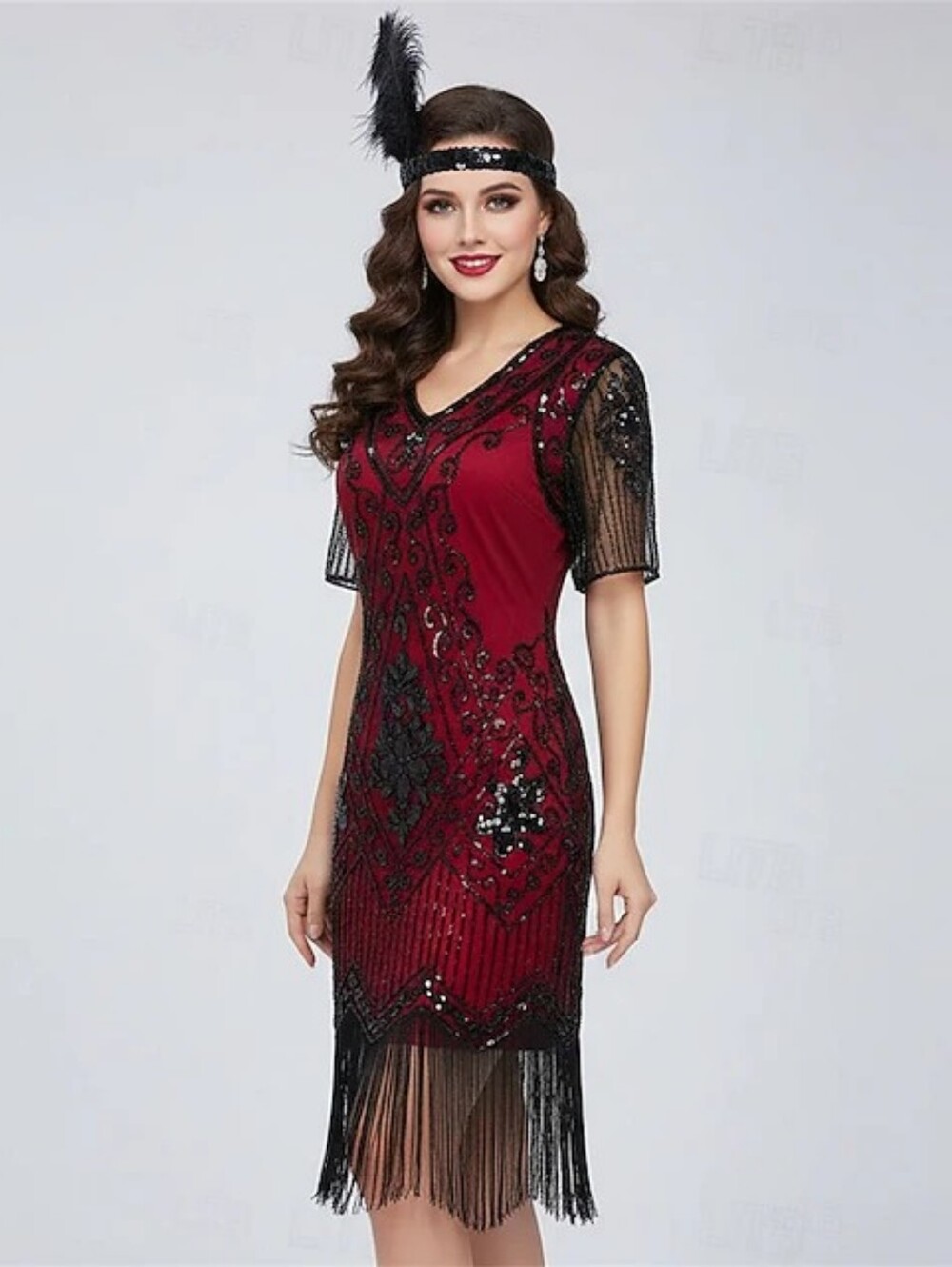 New Women's Black And Red Beaded Fringe  Cocktail Dress. Size M